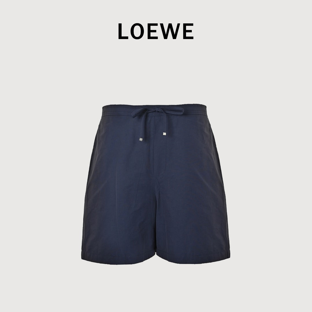 Loewe Openwork Embroidered Linen Shorts - Navy