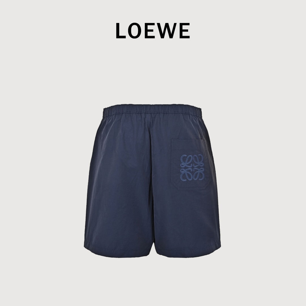 Loewe Openwork Embroidered Linen Shorts - Navy