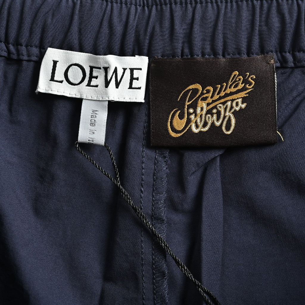 Loewe Openwork Embroidered Linen Shorts - Navy