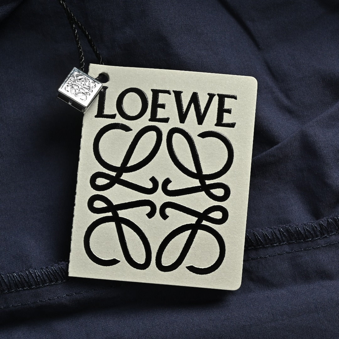 Loewe Openwork Embroidered Linen Shorts - Navy