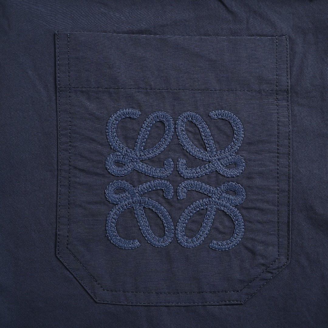 Loewe Openwork Embroidered Linen Shorts - Navy