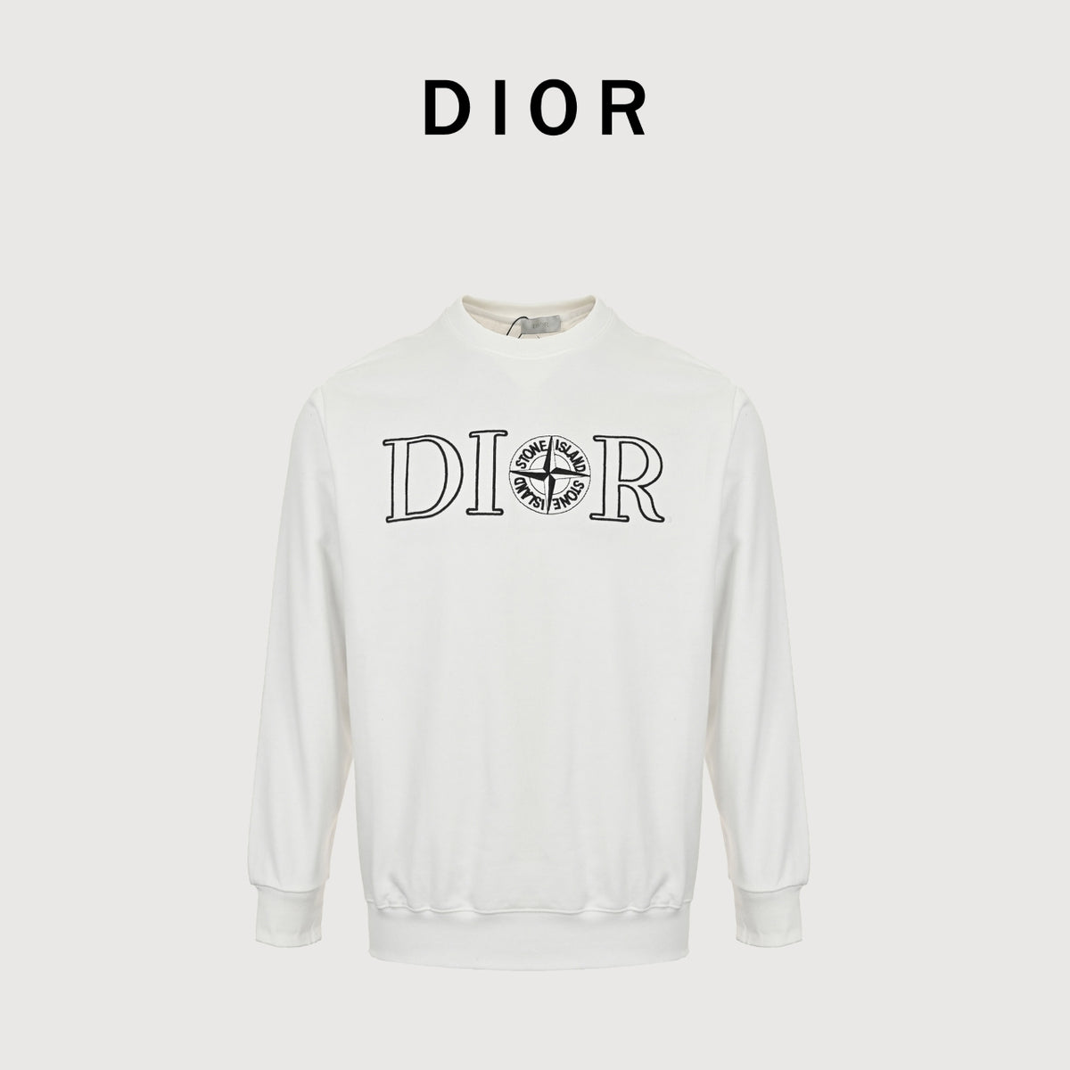 Dior x Stone Island Collaboration Embroidered Logo Crewneck Sweatshirt - White