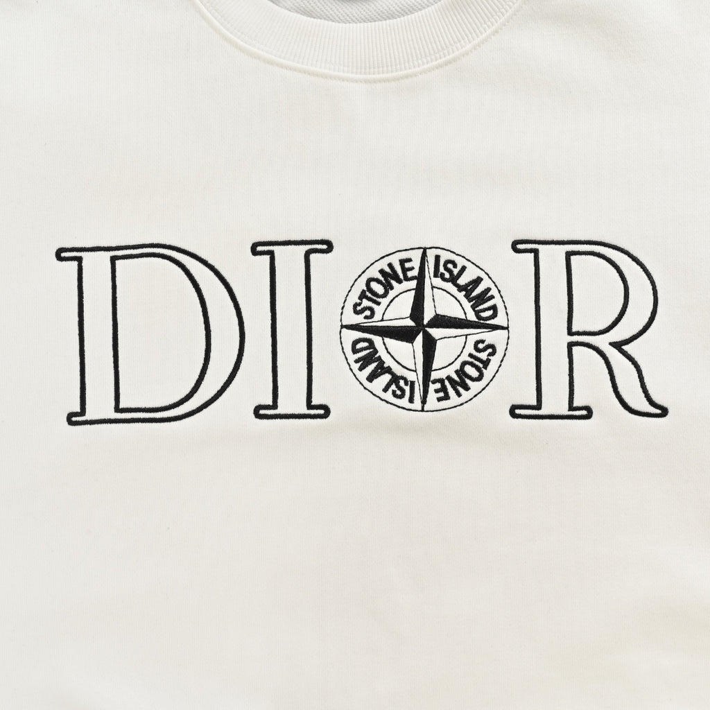 Dior x Stone Island Collaboration Embroidered Logo Crewneck Sweatshirt - White