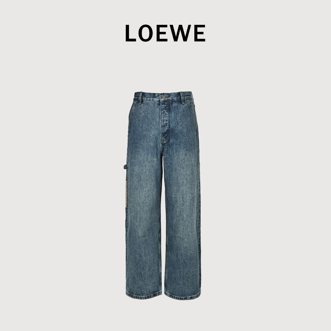 Loewe Leg Patch Workwear Denim Jeans - Vintage Blue