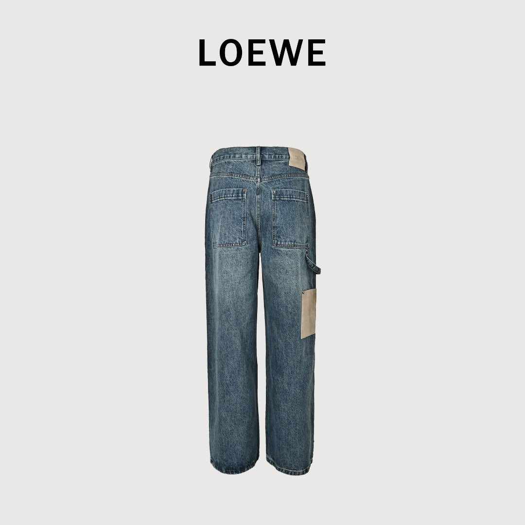 Loewe Leg Patch Workwear Denim Jeans - Vintage Blue