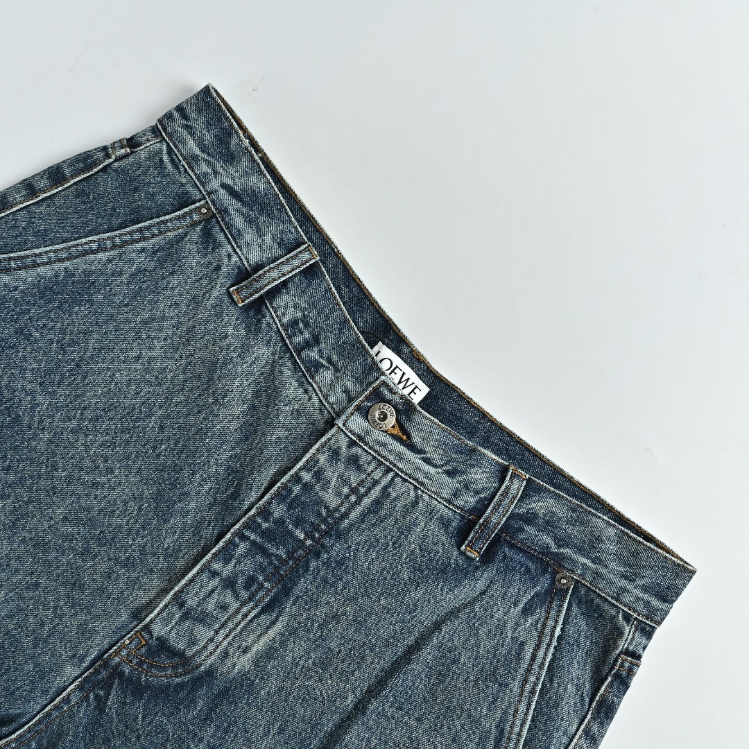 Loewe Leg Patch Workwear Denim Jeans - Vintage Blue