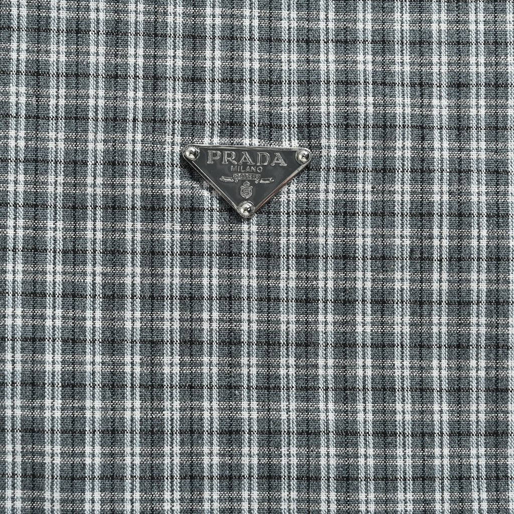 Prada PRD Triangle Logo Reversible Check Lapel Jacket - Sky Blue / Navy Check