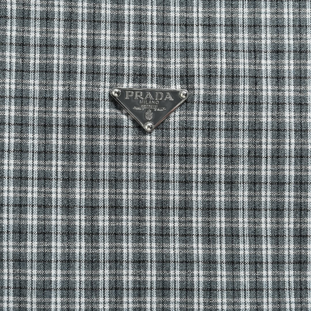 Prada PRD Triangle Logo Reversible Check Lapel Jacket - Sky Blue / Navy Check