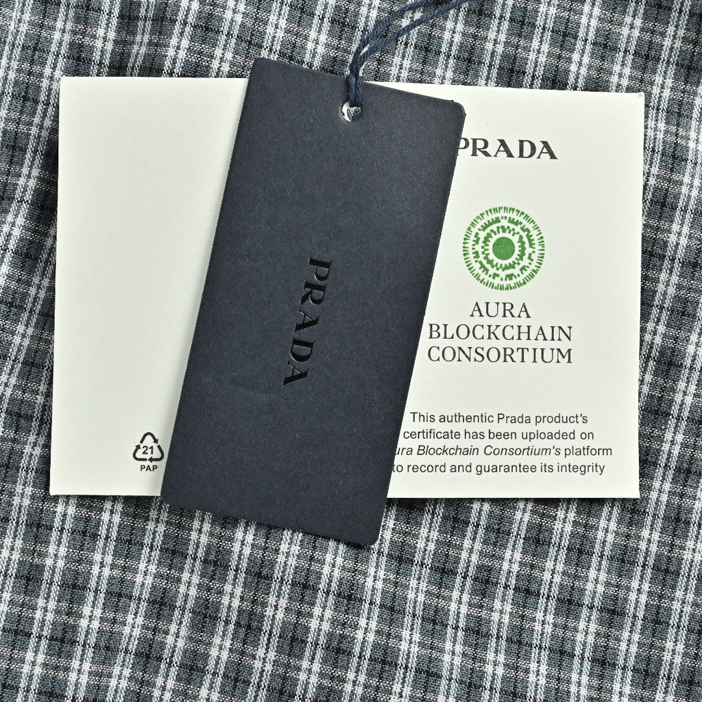 Prada PRD Triangle Logo Reversible Check Lapel Jacket - Sky Blue / Navy Check