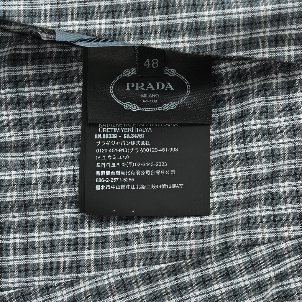 Prada PRD Triangle Logo Reversible Check Lapel Jacket - Sky Blue / Navy Check