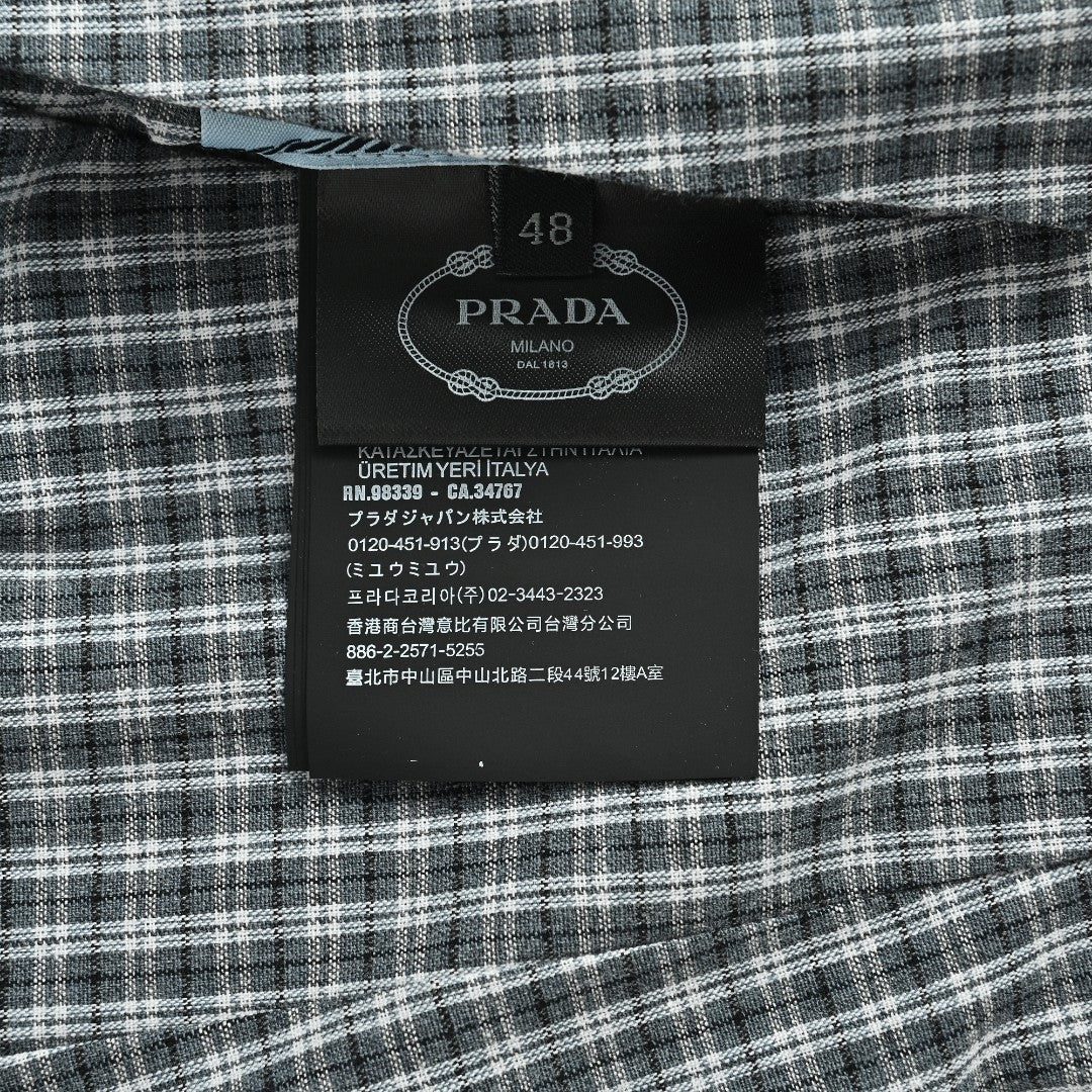 Prada PRD Triangle Logo Reversible Check Lapel Jacket - Sky Blue / Navy Check