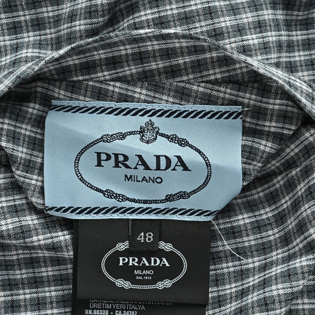 Prada PRD Triangle Logo Reversible Check Lapel Jacket - Sky Blue / Navy Check