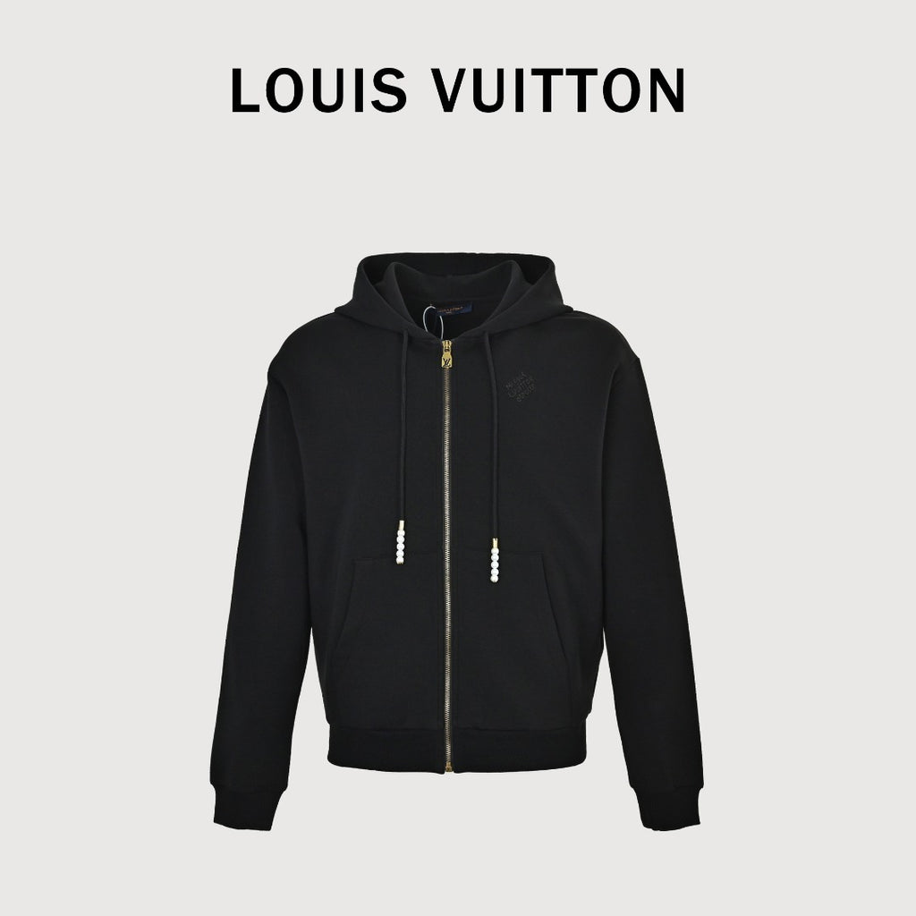 Louis Vuitton LV Two-Tone Embroidered Beaded Pendant Zip-Up Hoodie - Black