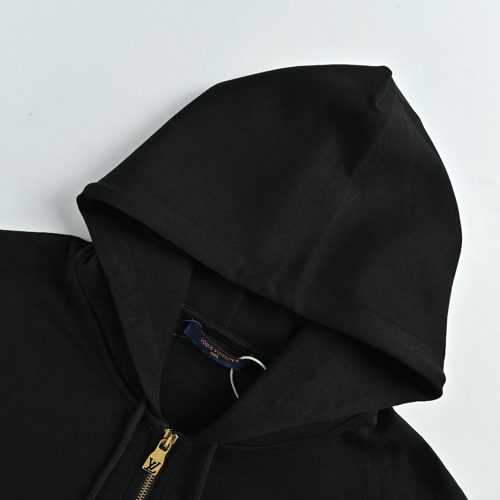 Louis Vuitton LV Two-Tone Embroidered Beaded Pendant Zip-Up Hoodie - Black