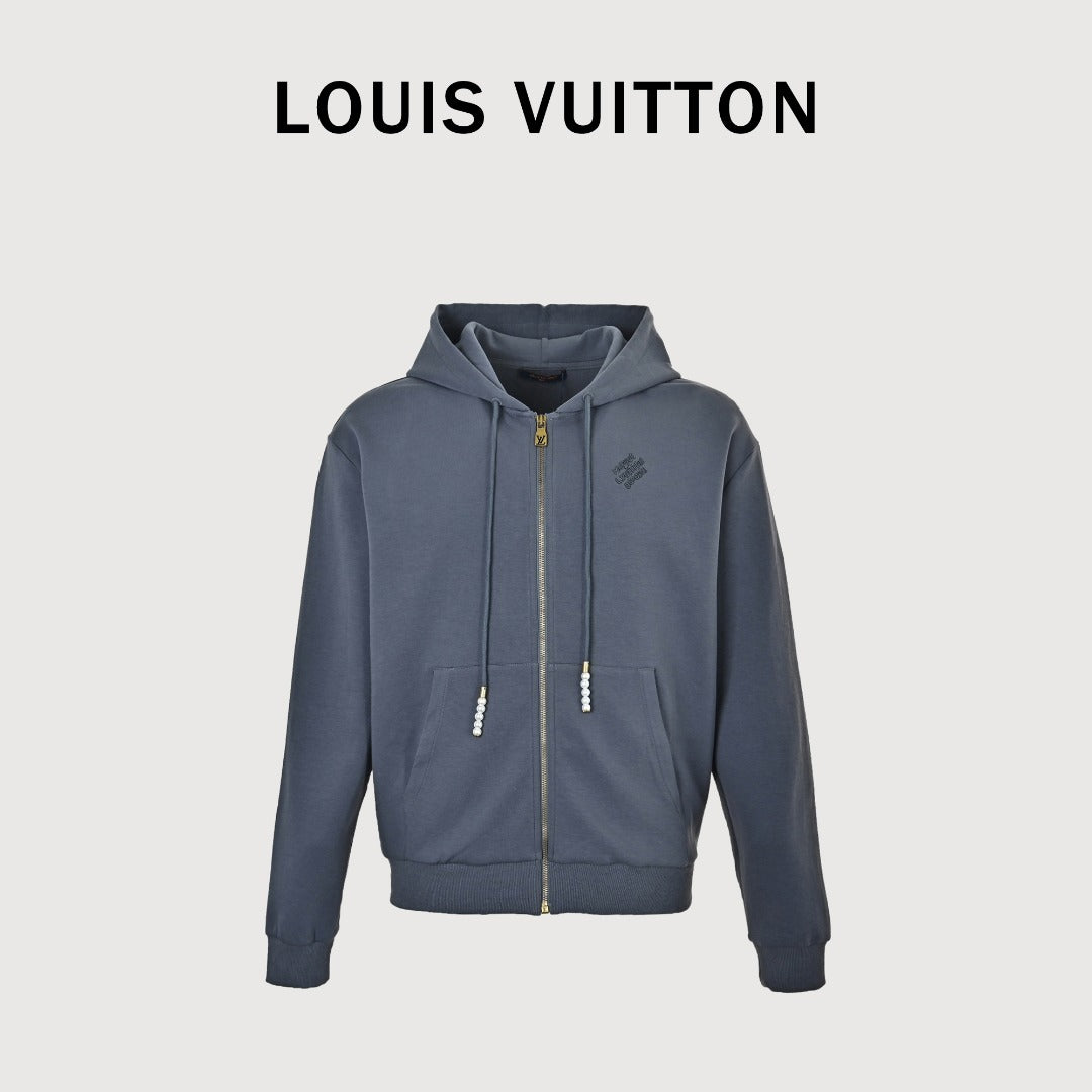 Louis Vuitton LV Two-Tone Embroidered Beaded Pendant Zip-Up Hoodie - Slate Grey