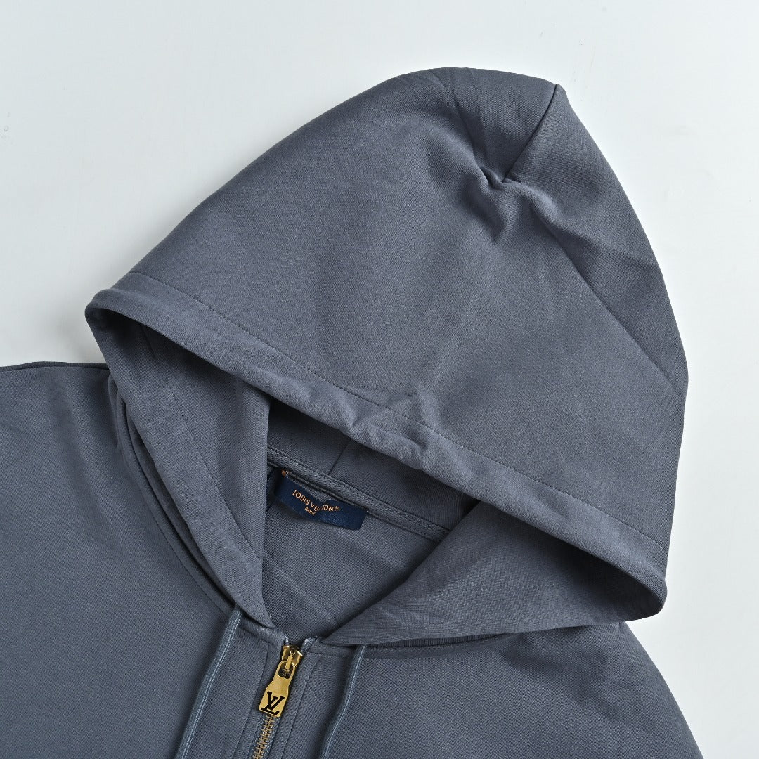 Louis Vuitton LV Two-Tone Embroidered Beaded Pendant Zip-Up Hoodie - Slate Grey