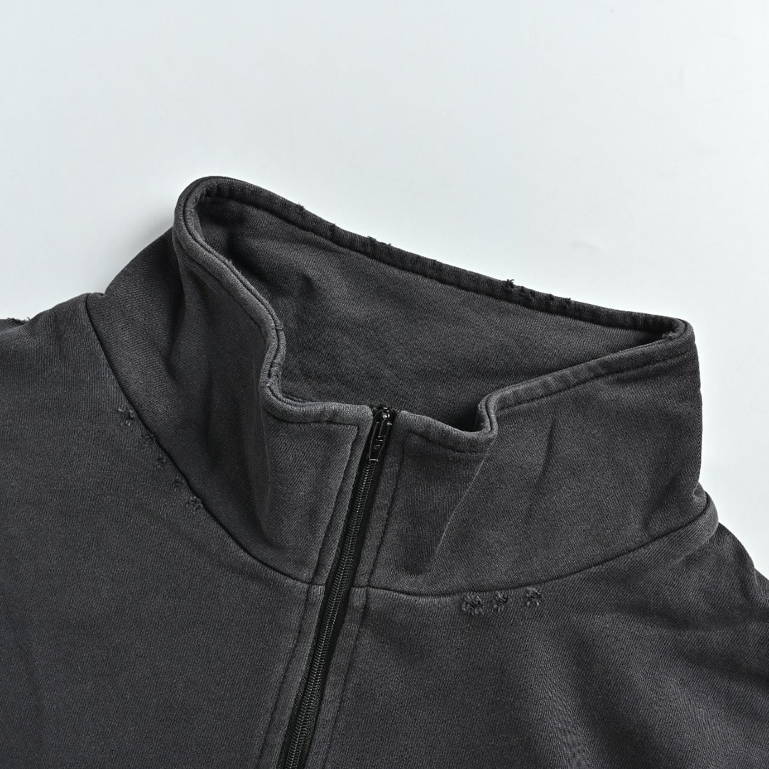 Balenciaga BLCG Back Rubber Print Mock-Neck Half-Zip Sweatshirt - Black