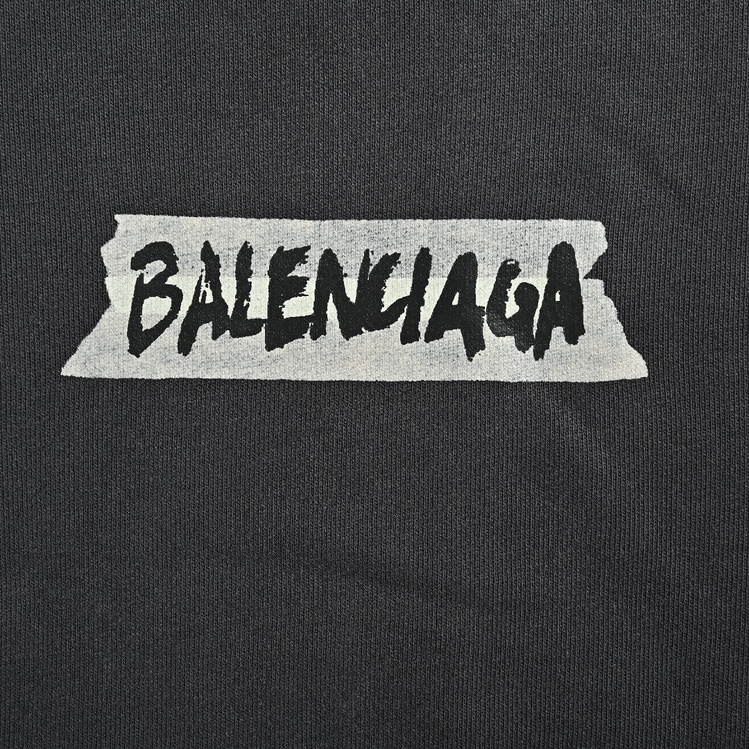 Balenciaga BLCG Back Rubber Print Mock-Neck Half-Zip Sweatshirt - Black
