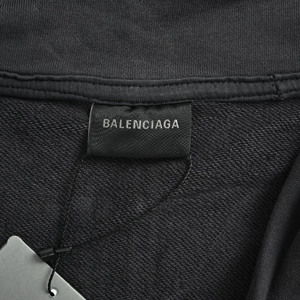Balenciaga BLCG Back Rubber Print Mock-Neck Half-Zip Sweatshirt - Black
