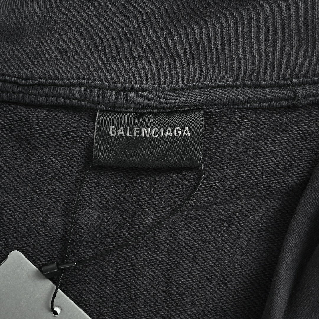 Balenciaga BLCG Back Rubber Print Mock-Neck Half-Zip Sweatshirt - Black