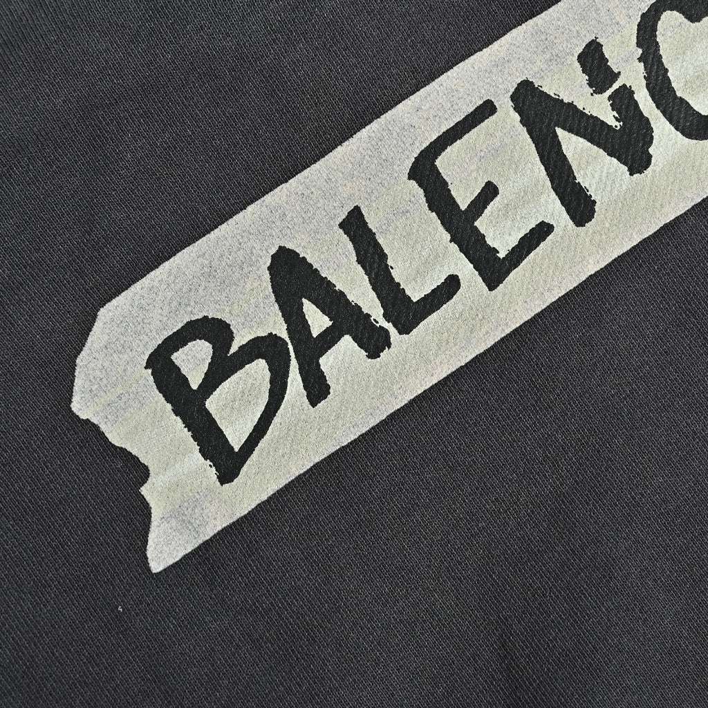 Balenciaga BLCG Back Rubber Print Mock-Neck Half-Zip Sweatshirt - Black