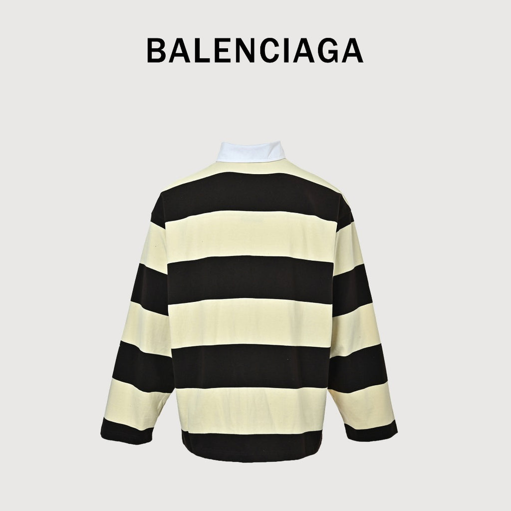 Balenciaga BLCG Wheat-Stripe Rugby Collar Sweatshirt - Cream / Black
