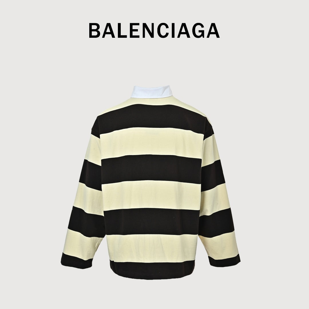 Balenciaga BLCG Wheat-Stripe Rugby Collar Sweatshirt - Cream / Black