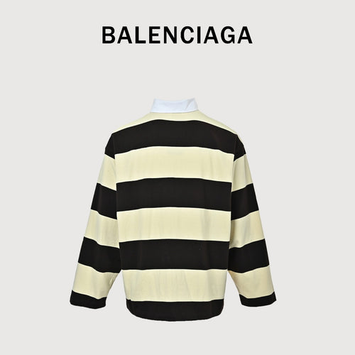 Balenciaga BLCG Wheat-Stripe Rugby Collar Sweatshirt - Cream / Black