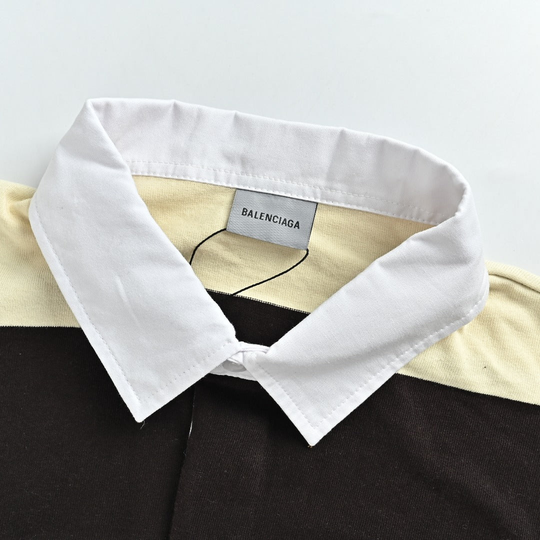 Balenciaga BLCG Wheat-Stripe Rugby Collar Sweatshirt - Cream / Black