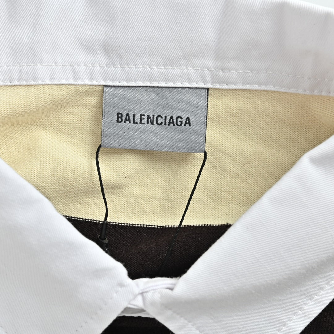 Balenciaga BLCG Wheat-Stripe Rugby Collar Sweatshirt - Cream / Black