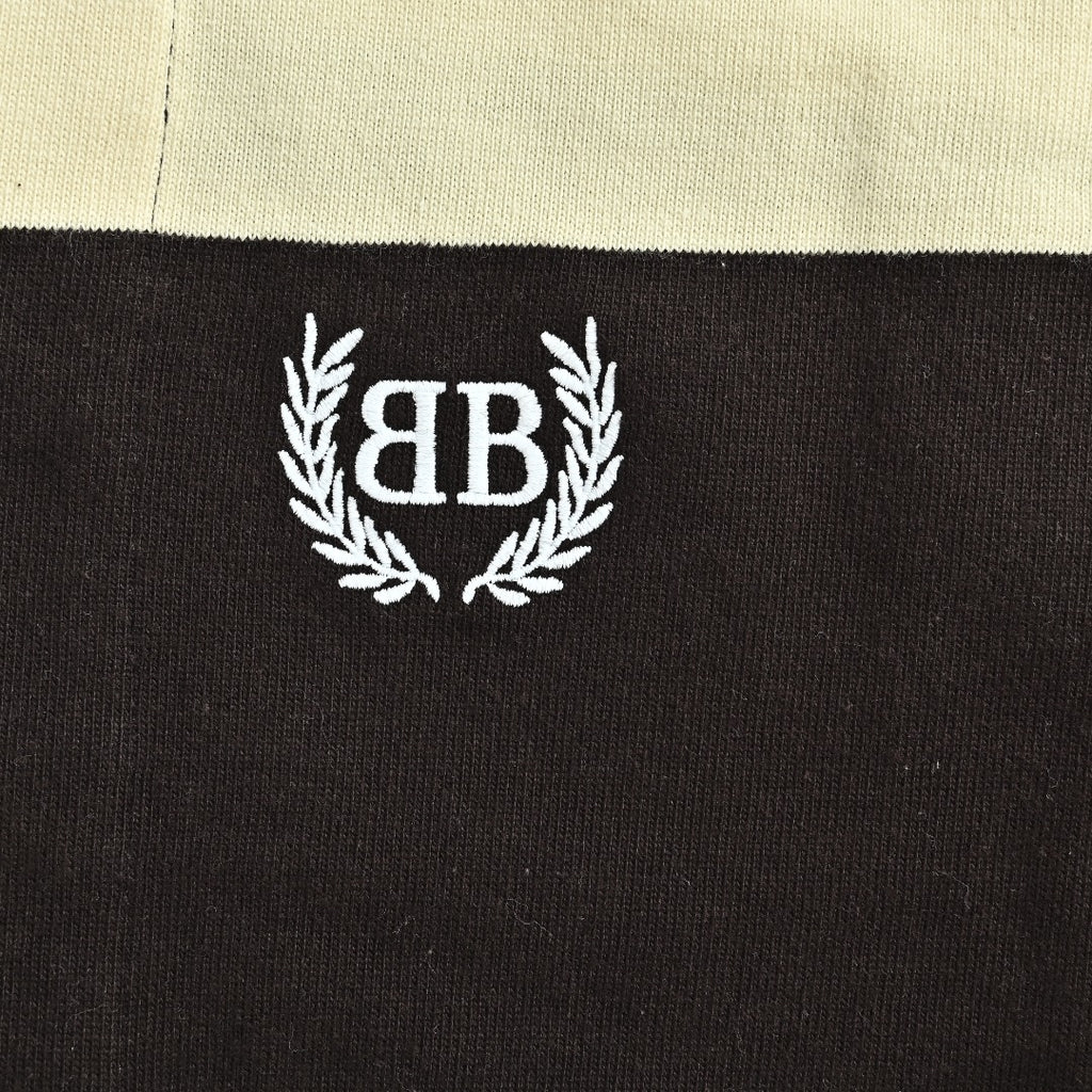 Balenciaga BLCG Wheat-Stripe Rugby Collar Sweatshirt - Cream / Black