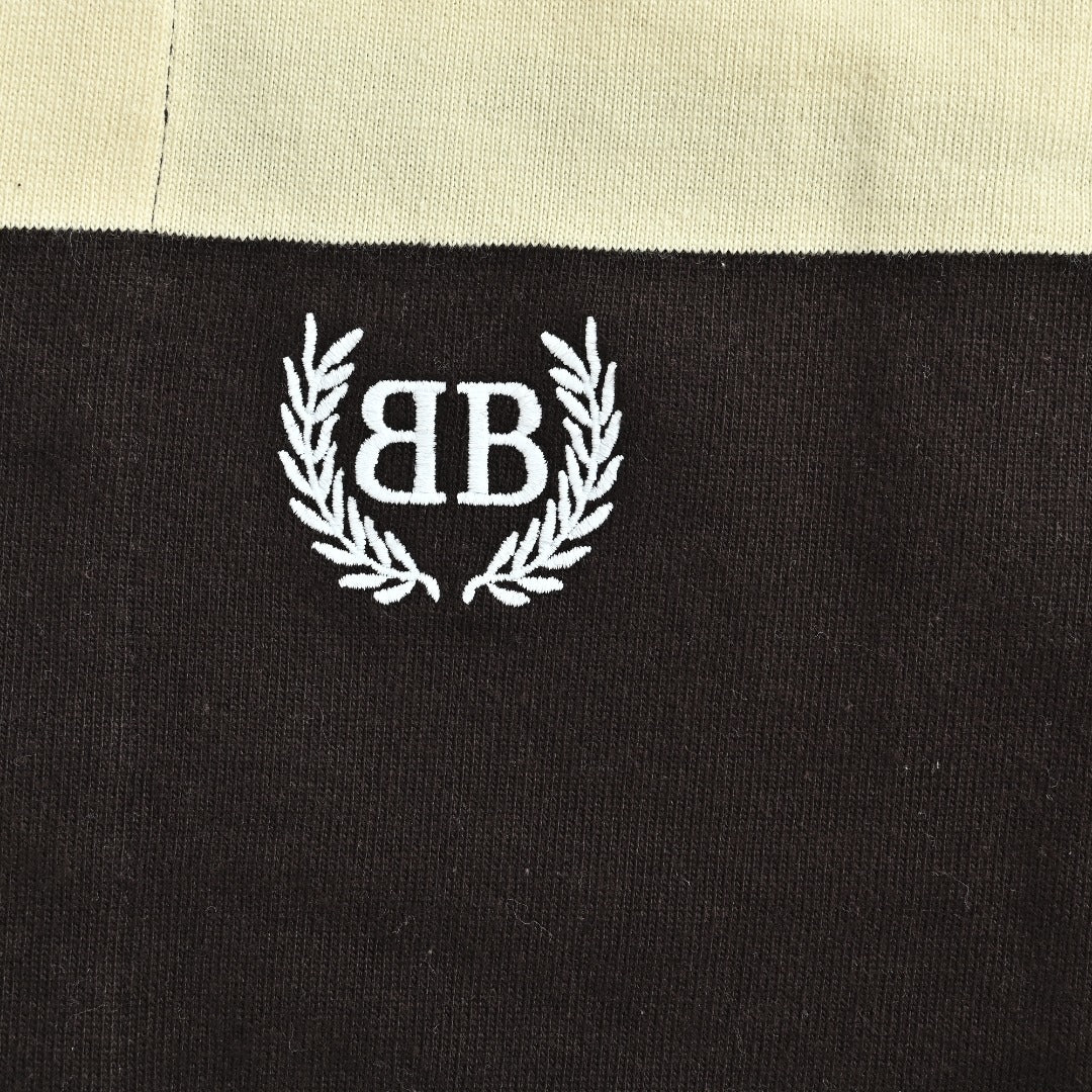 Balenciaga BLCG Wheat-Stripe Rugby Collar Sweatshirt - Cream / Black