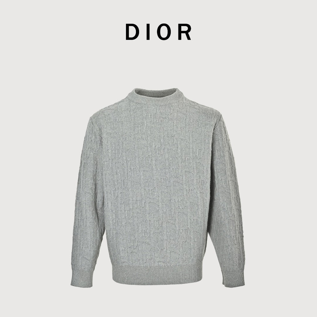Dior CD Oblique Tonal Jacquard Knit Sweater - Grey Marl