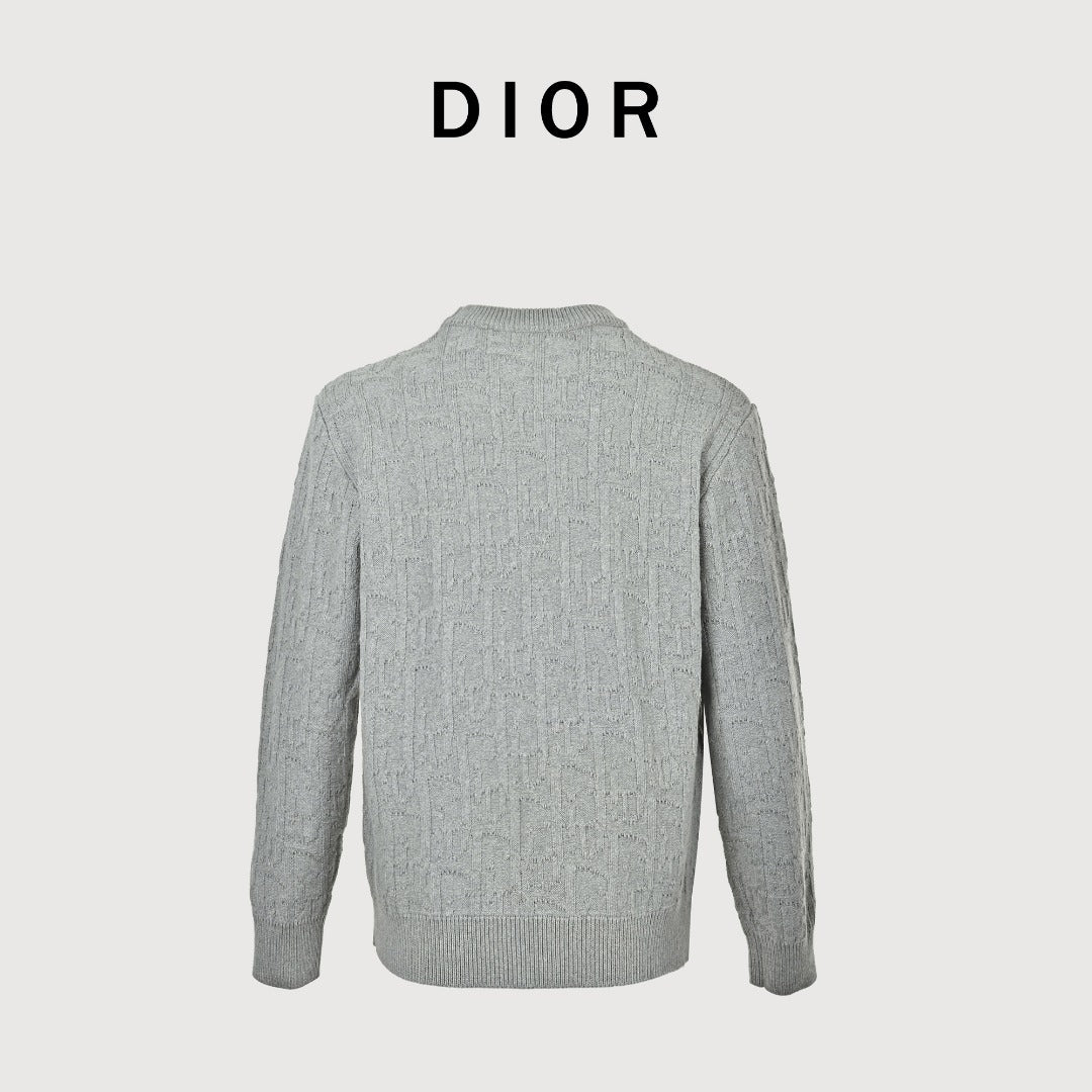 Dior CD Oblique Tonal Jacquard Knit Sweater - Grey Marl