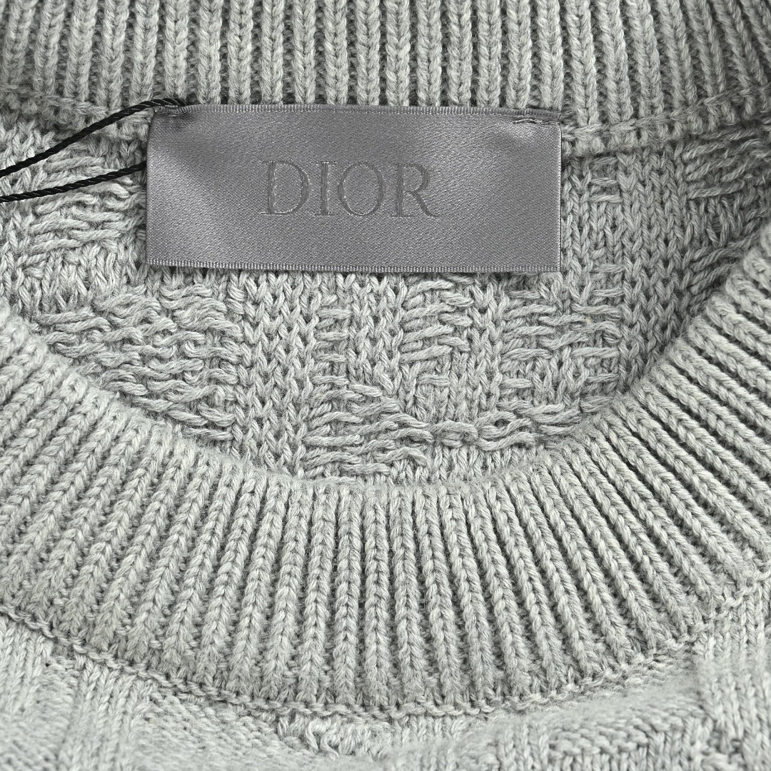 Dior CD Oblique Tonal Jacquard Knit Sweater - Grey Marl