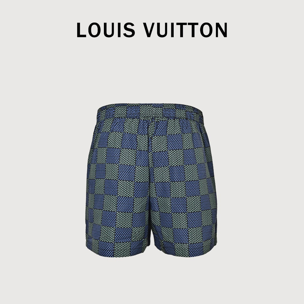 Louis Vuitton LV Damier Checkerboard All-Over Print Shorts - Navy / Grey
