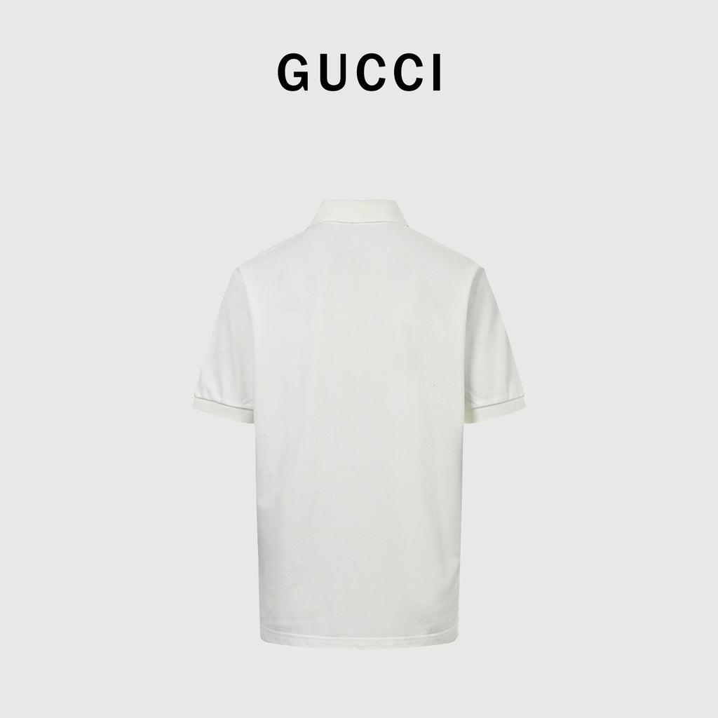 Gucci GUC GG Embroidered Short-Sleeve Polo Shirt - White