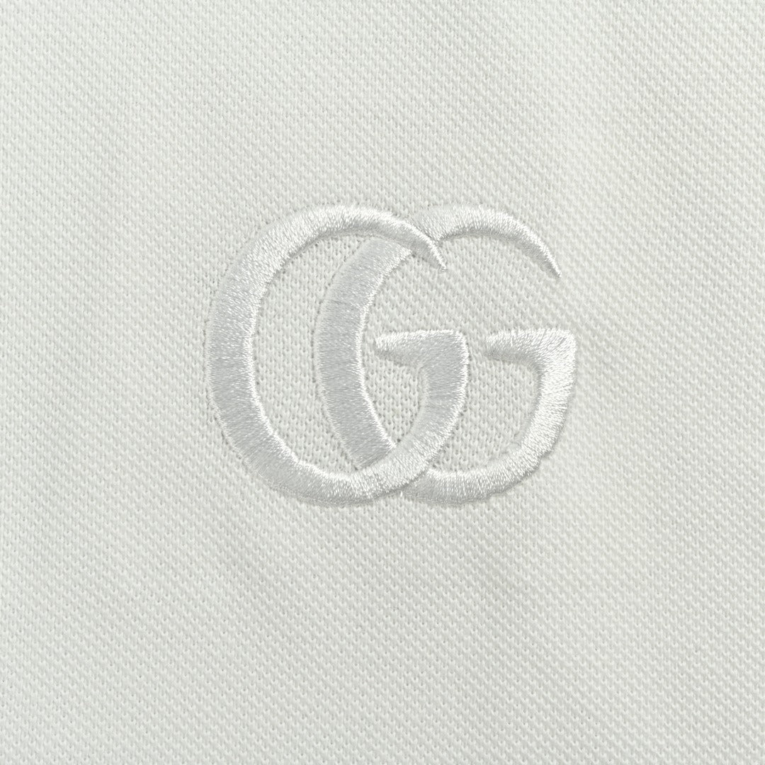 Gucci GUC GG Embroidered Short-Sleeve Polo Shirt - White