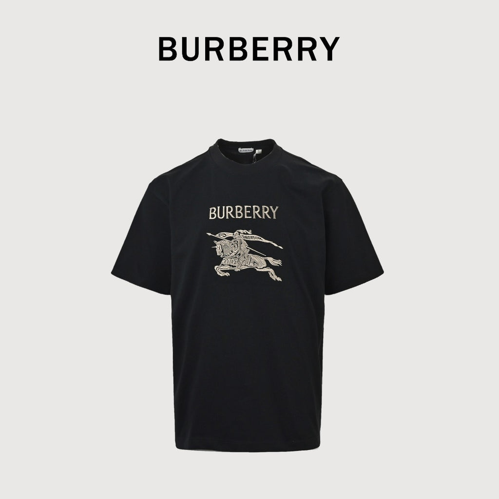 Burberry BBR Equestrian Knight Gold Embroidered Short-Sleeve T-Shirt - Black