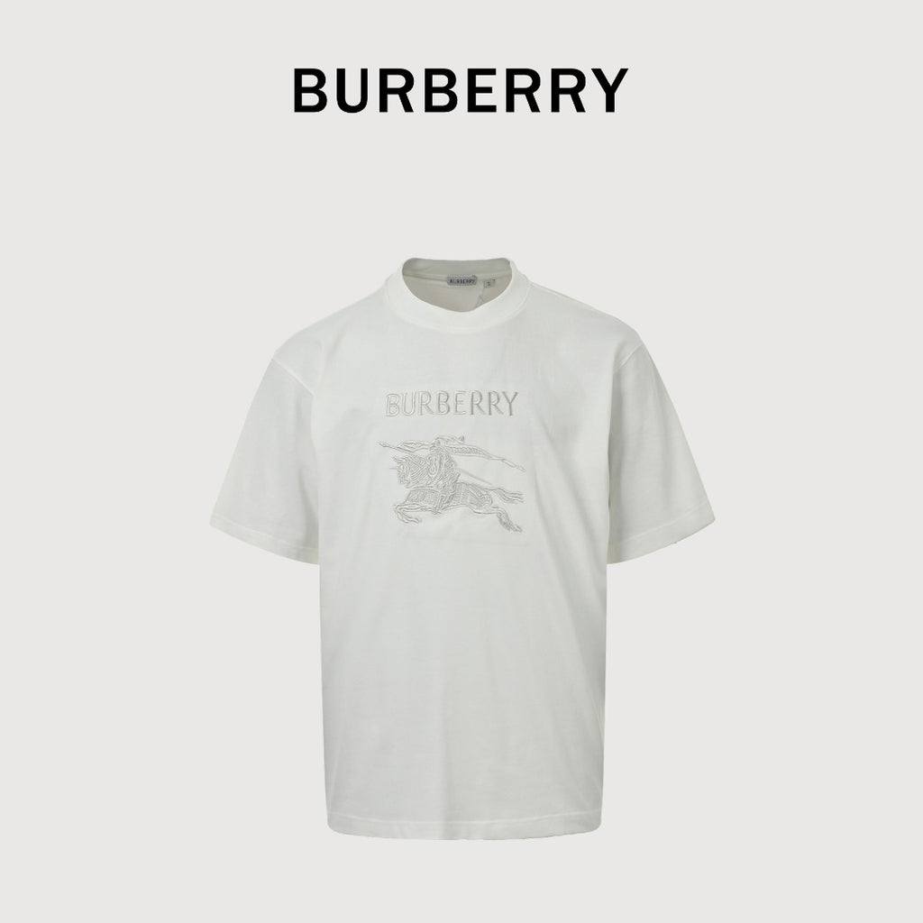 Burberry BBR Equestrian Knight Gold Embroidered Short-Sleeve T-Shirt - White