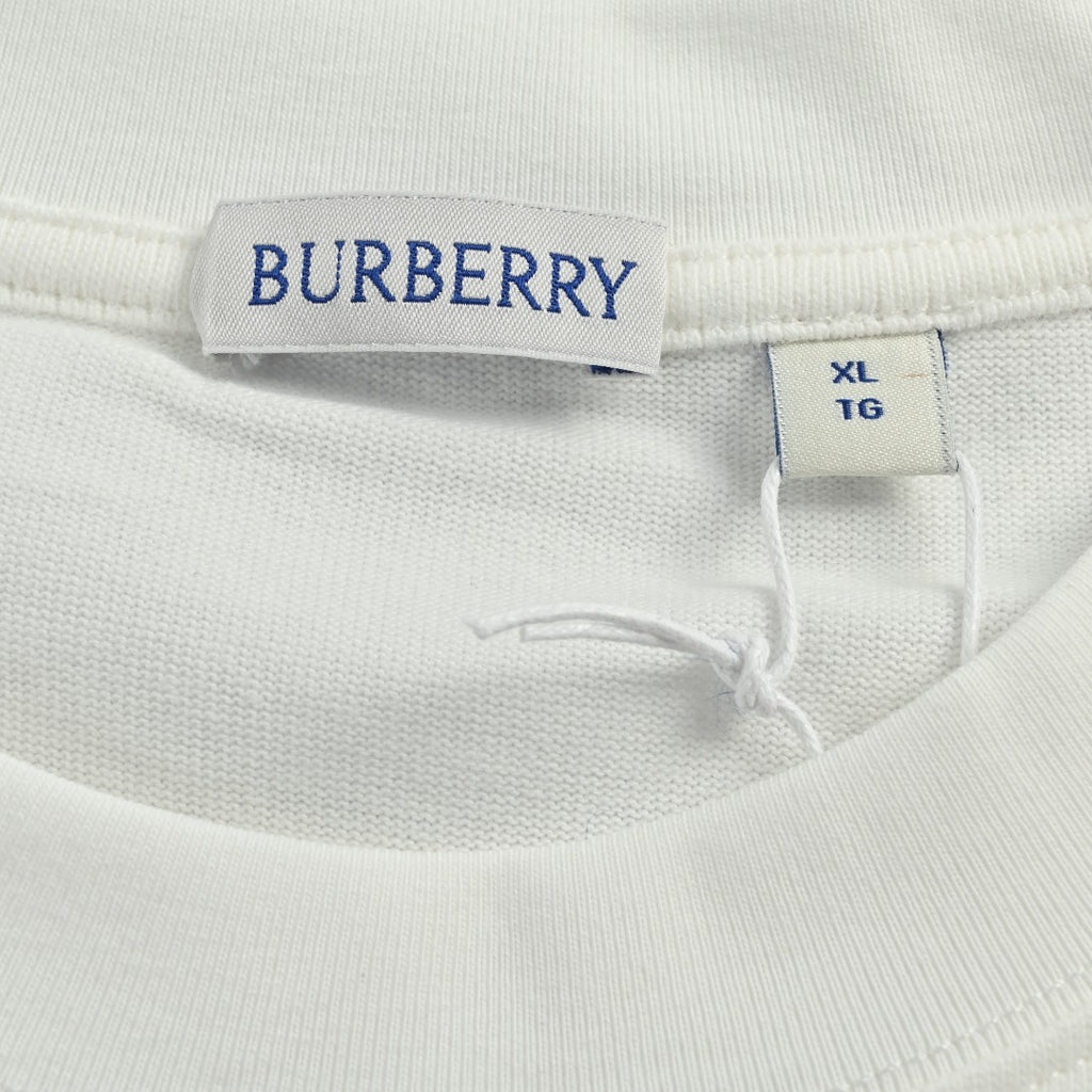 Burberry BBR Equestrian Knight Gold Embroidered Short-Sleeve T-Shirt - White