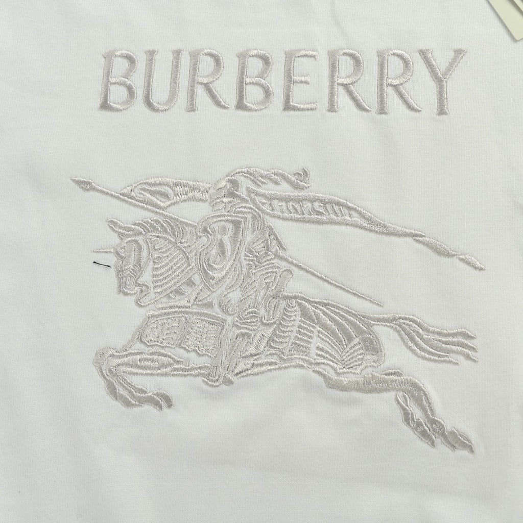 Burberry BBR Equestrian Knight Gold Embroidered Short-Sleeve T-Shirt - White