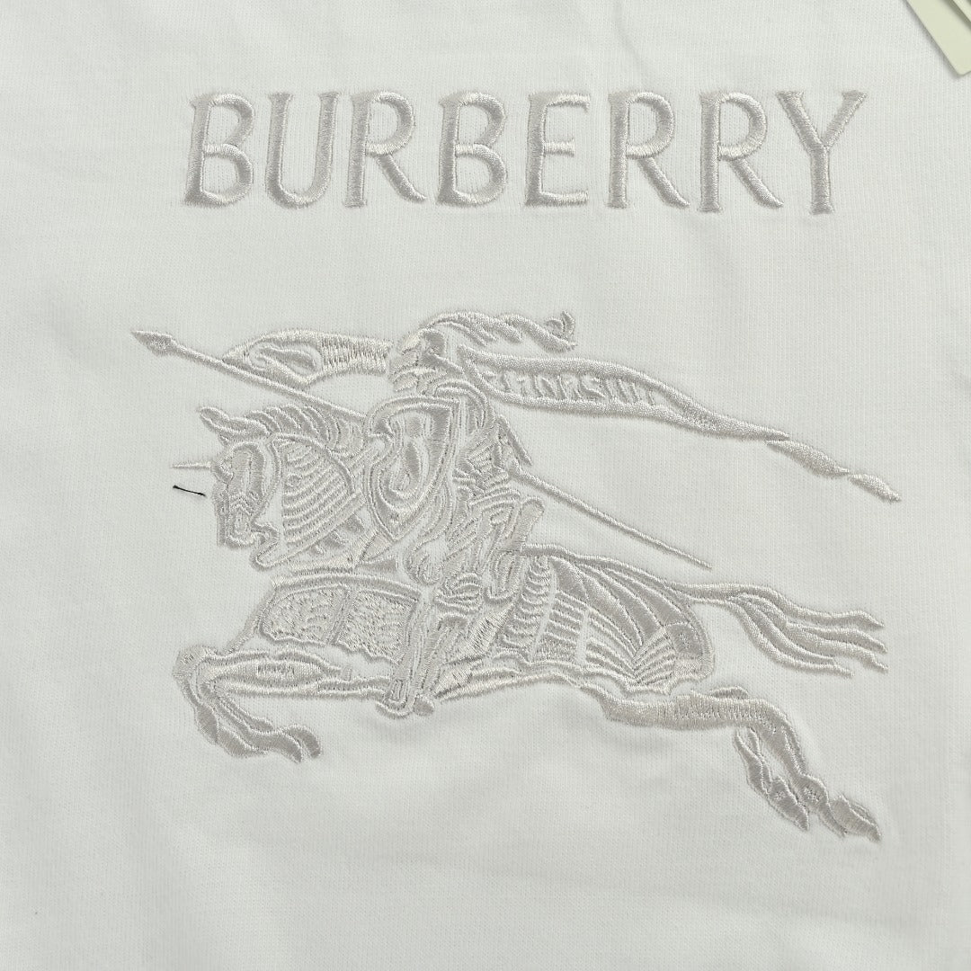 Burberry BBR Equestrian Knight Gold Embroidered Short-Sleeve T-Shirt - White
