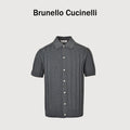 Brunello Cucinelli BC Vertical-Stripe Rib-Knit Short-Sleeve Cardigan - Grey