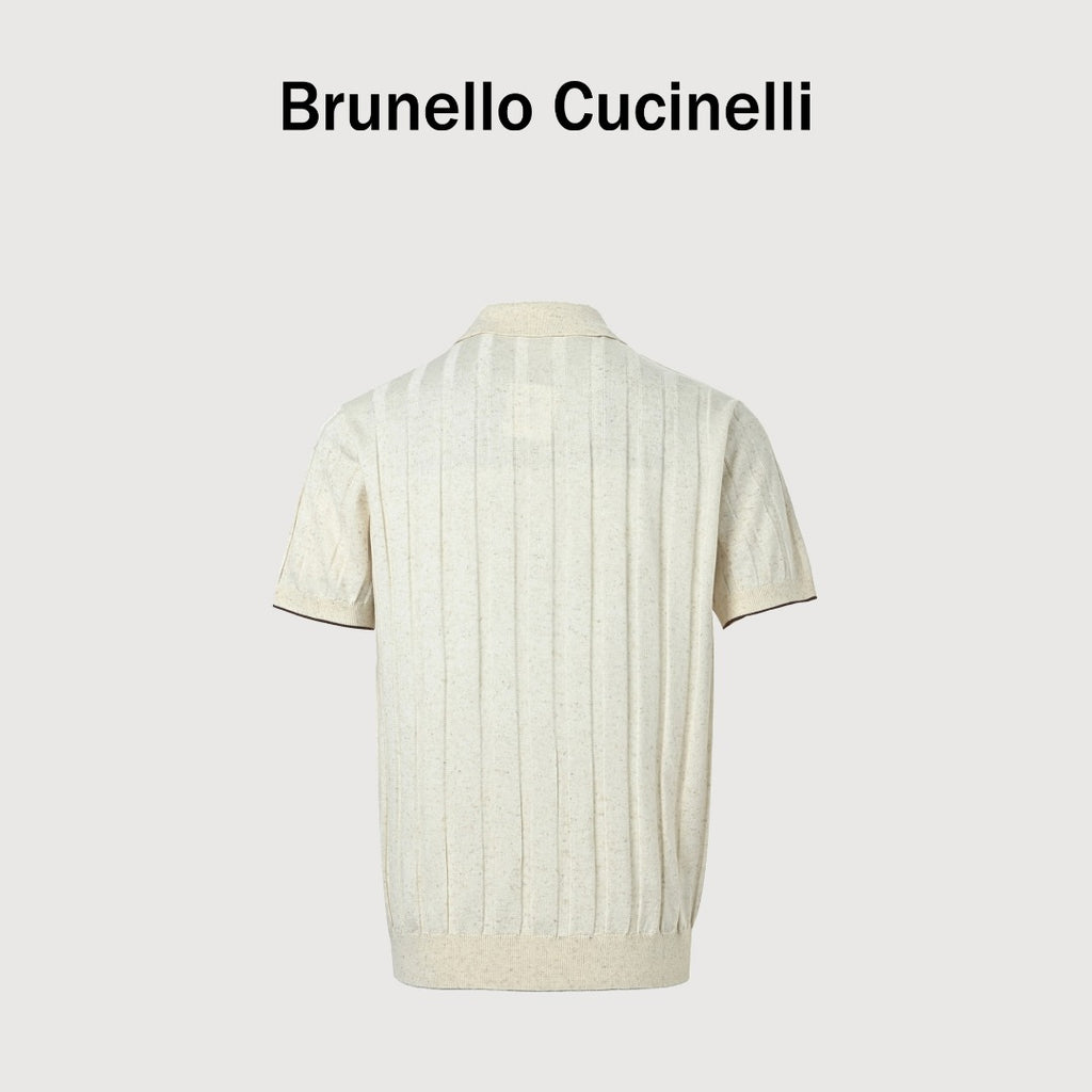 Brunello Cucinelli BC Vertical-Stripe Rib-Knit Short-Sleeve Cardigan - White