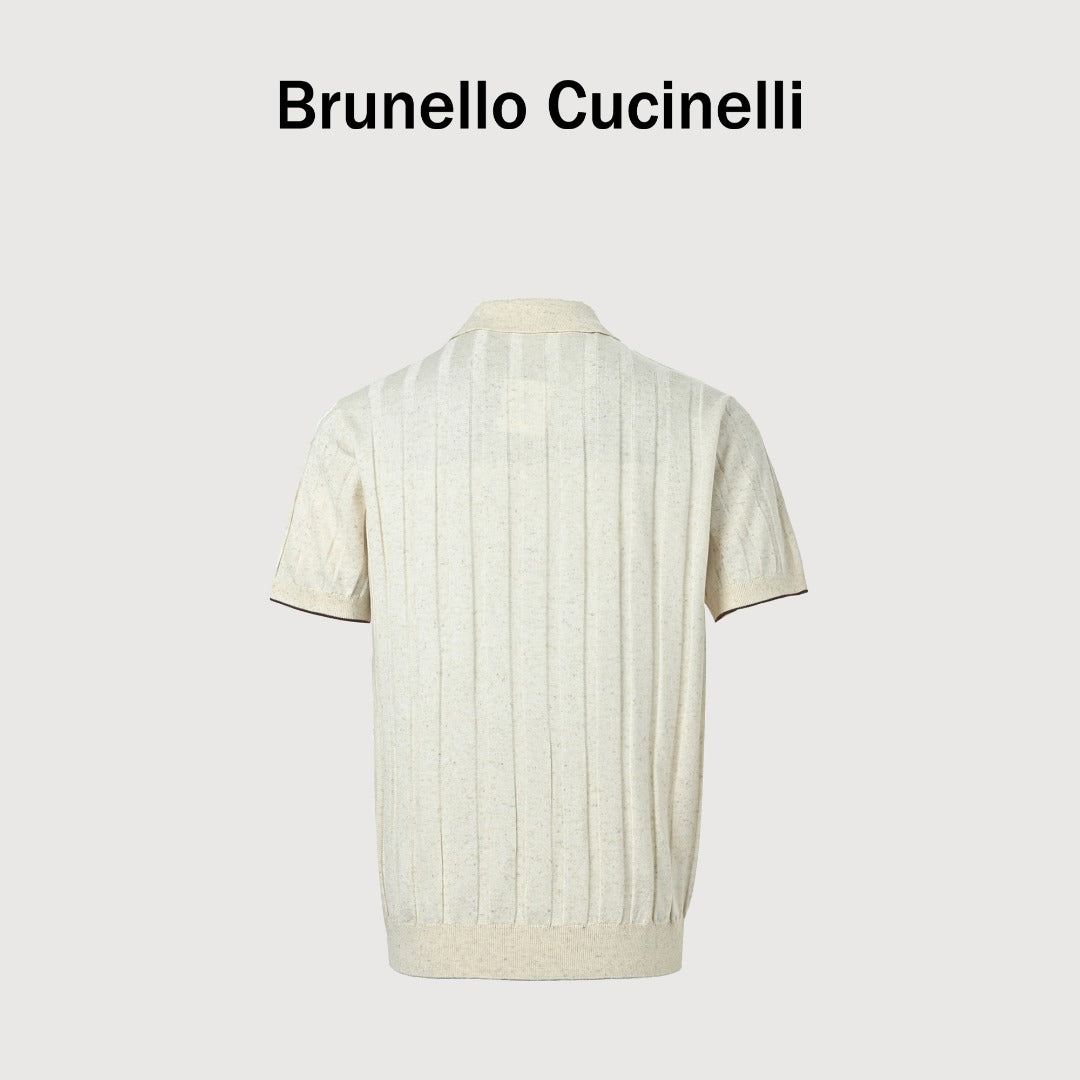 Brunello Cucinelli BC Vertical-Stripe Rib-Knit Short-Sleeve Cardigan - White
