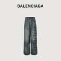 Balenciaga BLCG Distressed Jeans with Leg Patch Details - Washed Grey