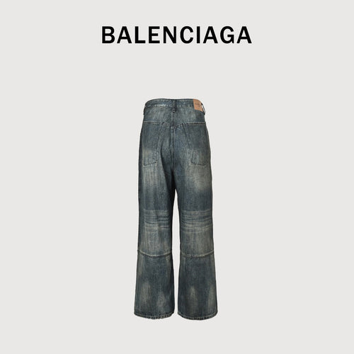 Balenciaga BLCG Distressed Jeans with Leg Patch Details - Washed Grey