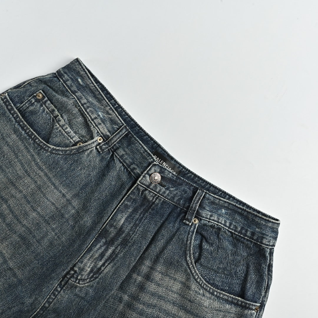 Balenciaga BLCG Distressed Jeans with Leg Patch Details - Washed Grey