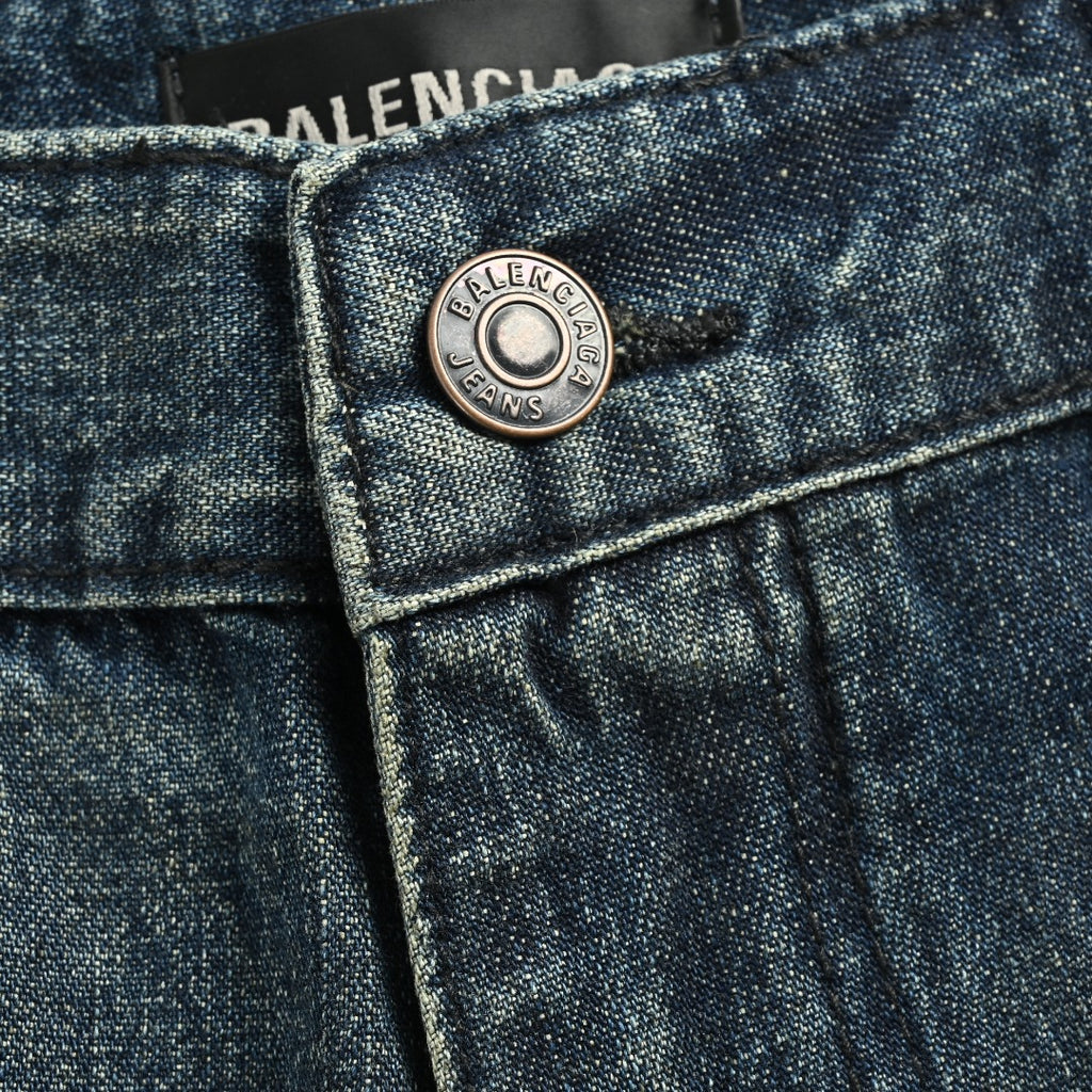 Balenciaga BLCG Distressed Jeans with Leg Patch Details - Washed Grey